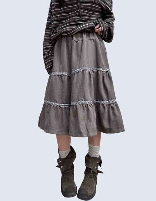 Vintage Check Half-Earrings Skirt