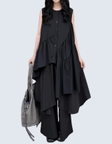 Asymmetrical Pleated Lace Vest Shirt