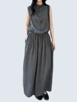 Tencel draped neck sleeveless vest dress