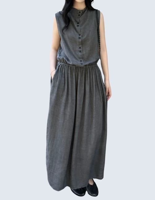 Tencel draped neck sleeveless vest dress