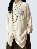 Retro-colored floral embroidered shirt
