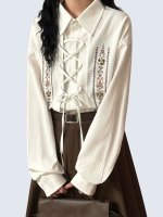 Floral embroidered lapel lace shirt