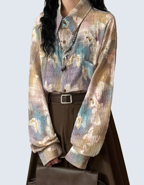 Neon tie-dye butterfly long-sleeve shirt
