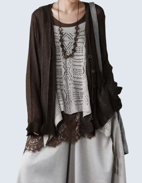 V-Neck Thin Lace Knit