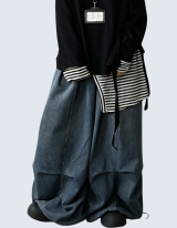 Lazy Style Waist-String Wide Denim Pants