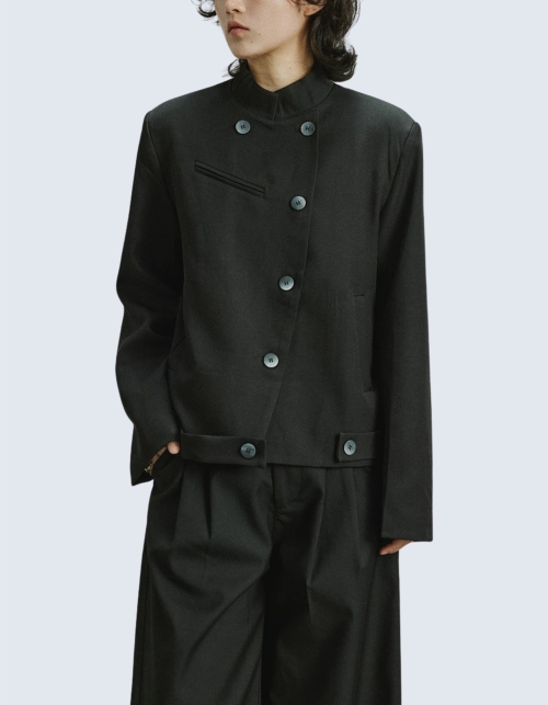 Placket Stand Collar Double Cropped Jacket