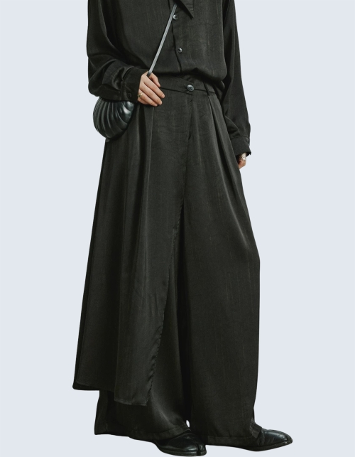Satin apron layered pants