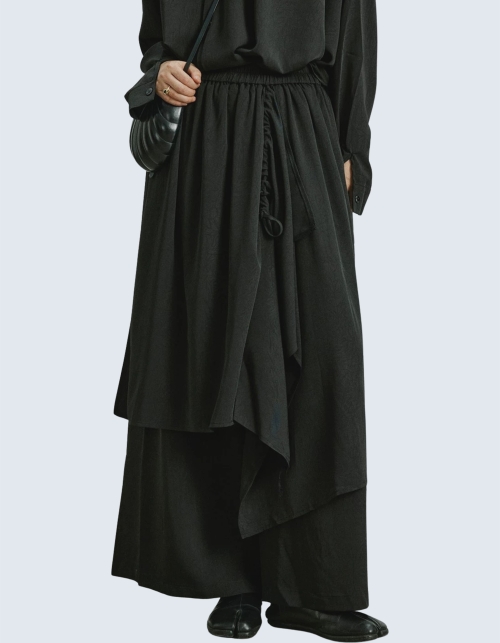 Wide-leg quilted layered pants