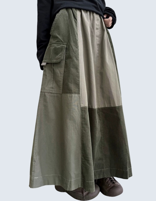 Corduroy Patch Multicolor Skirt