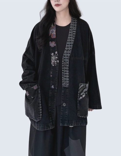 Vintage Print Patchwork Kimono Jacket
