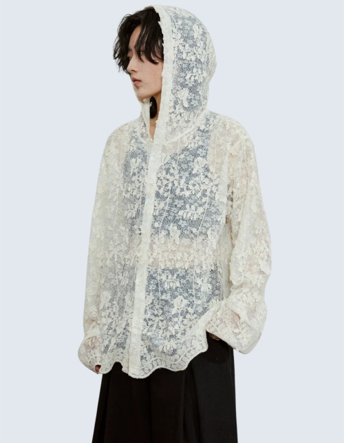 Floral Pattern See-Through Hoodie T-Shirt