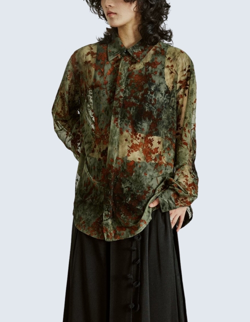 Retro Floral See-Through Mesh Shirt