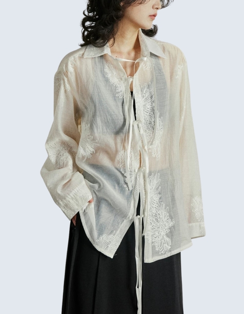 Floral Embroidered Strap Shirt
