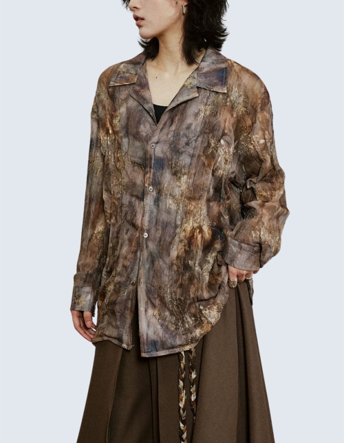 Vintage tie-dye open-collar shirt