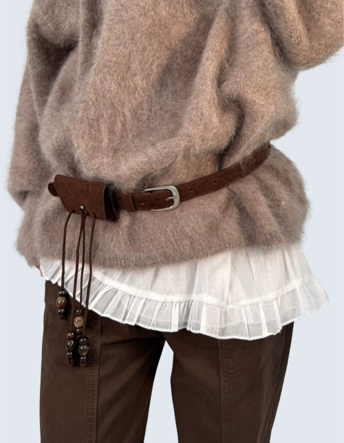Suede Beaded Fringe Belt Bag