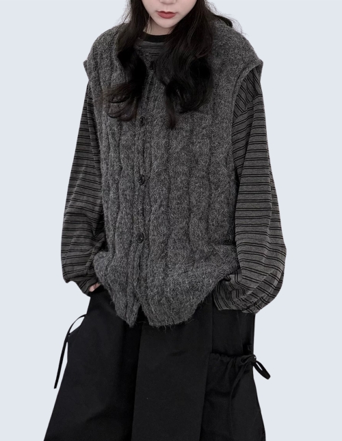 Fuzzy Cable Knit Vest