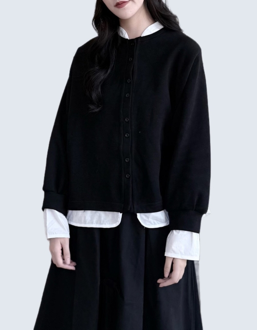Layered Shirt Hem Brushed Knit Cardigan