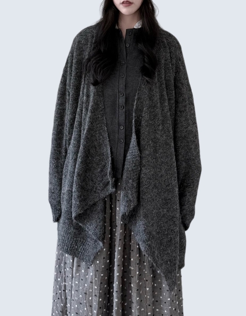 Asymmetric Drape Wool Knit Cardigan