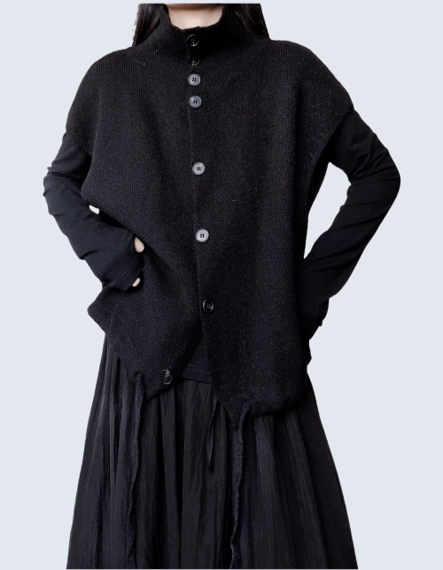 Stand Collar Drawstring Knit Vest