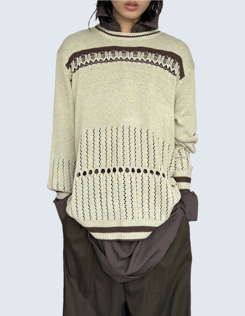 Openwork Jacquard Knit Pullover