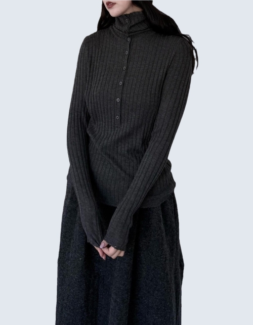 Half Button Rib High Neck Knit Top