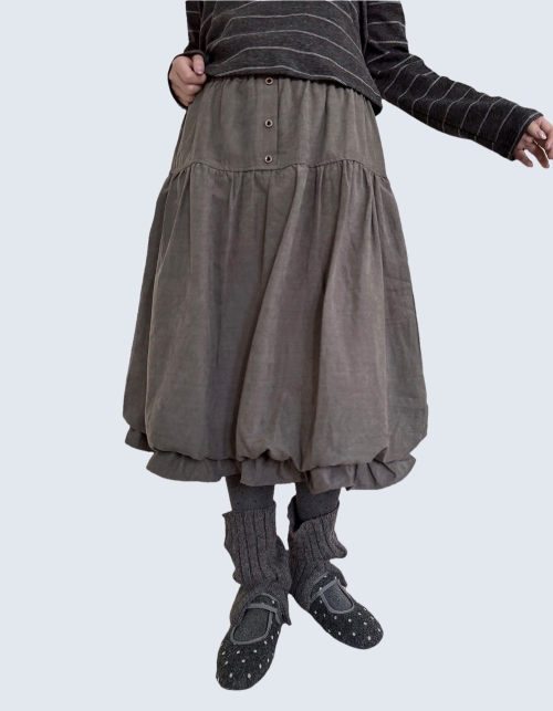 Ruffle Hem Bubble Midi Skirt