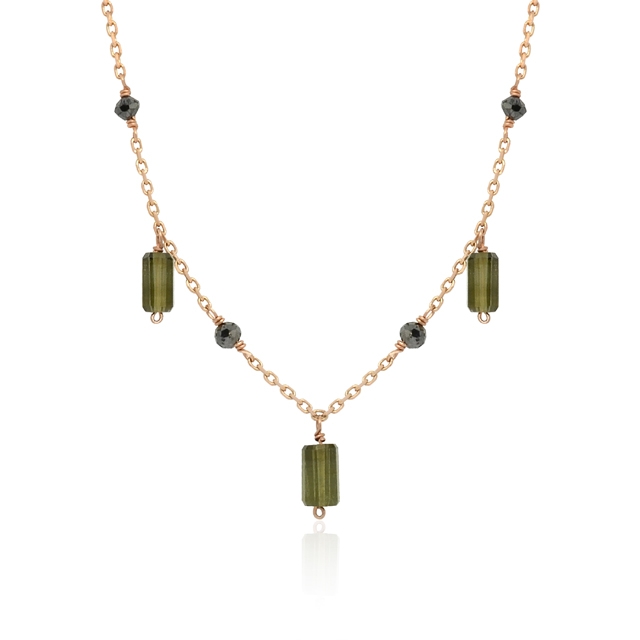 천연 그린 투어멀린 / 블랙 다이아몬드 마티스 목걸이