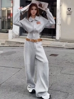 [상상그릇] 여성 패션 트레이닝복 세트 와이드 바지 카라상의 운동복세트 회색 화이트 블랙