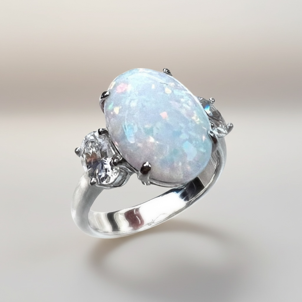오팔 & 오벌 클리어 크리스탈링 (Opal & Oval Clear Crystal Ring) _Silver 925
