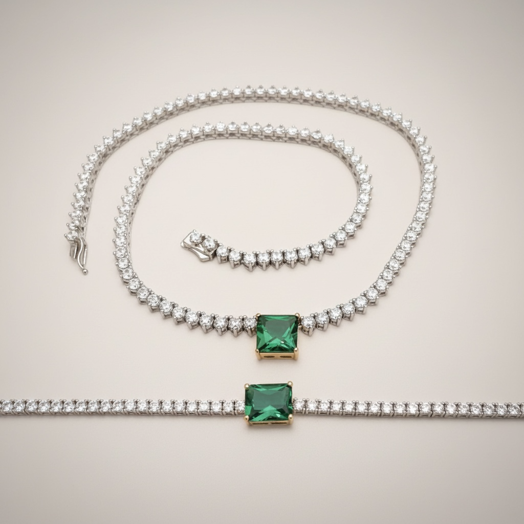 Green Tennis Jewelry(그린 테니스 팔찌 +목걸이 SET)_Silver 925