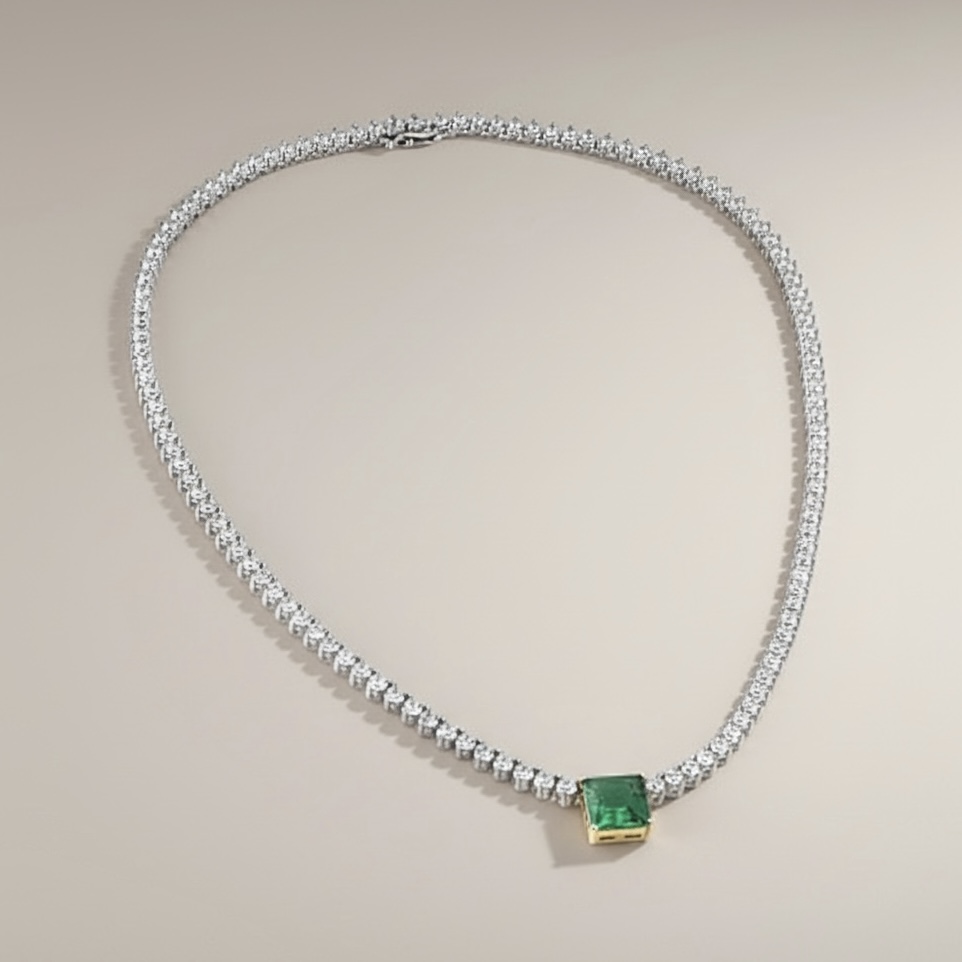 Green Tennis Necklace(3프롱 1부 그린 테니스 목걸이) Silver_925