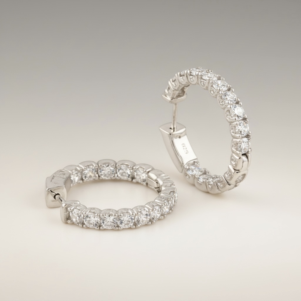 3.0mm 라운드 크리스탈 링이어링_Silver925 (White Gold Plated)