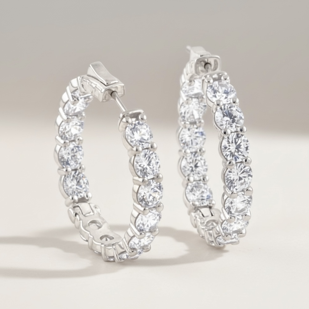4.75mm  라운드 크리스탈 링이어링_Silver925 (White Gold Plated)