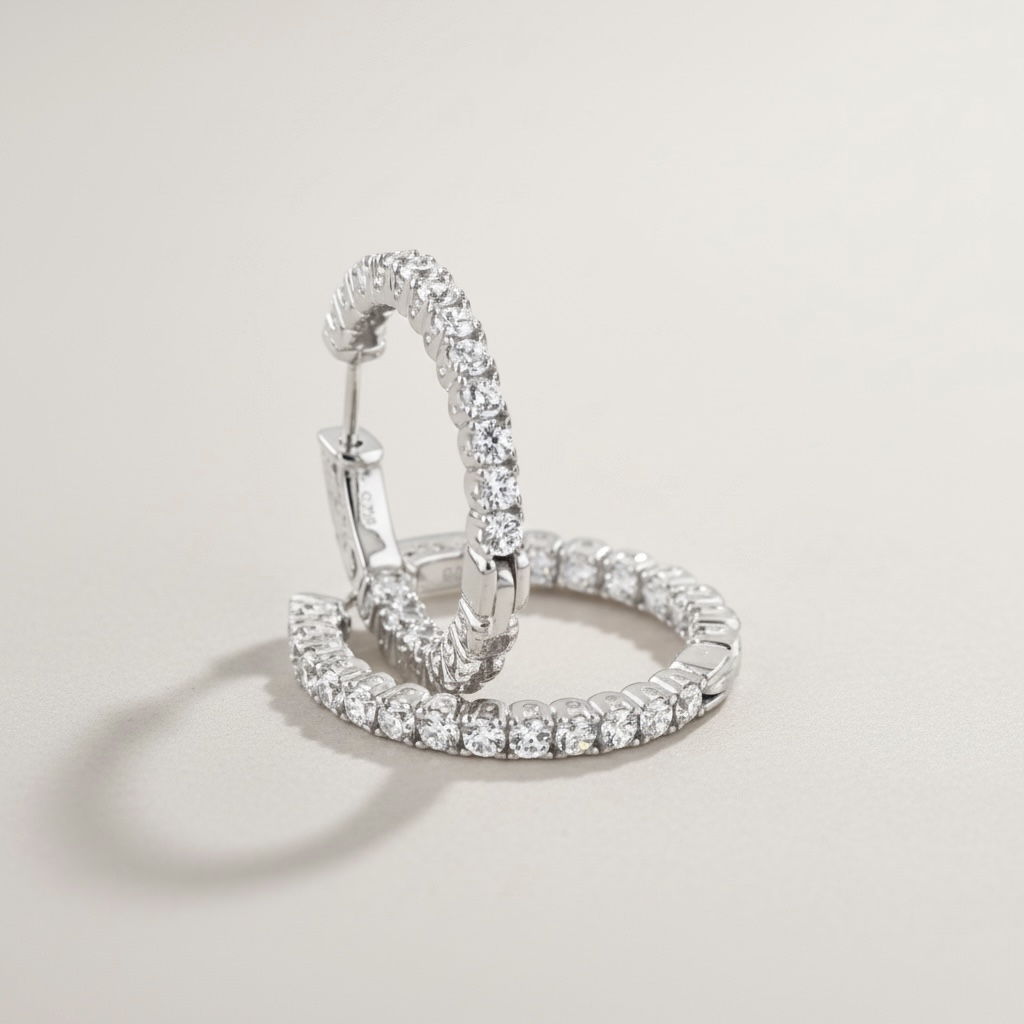 2.3mm  라운드 크리스탈 링이어링_Silver925 (White Gold Plated)