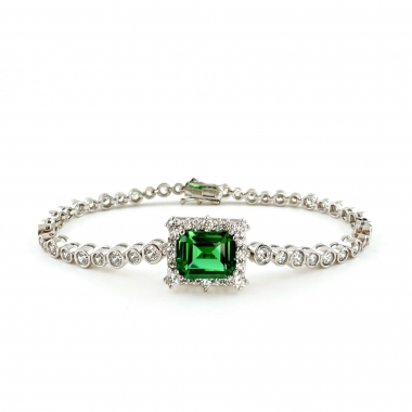 Green Emerald Cut Bracelet (그린 에메럴드컷 베젤 테니스 팔찌) Silver925