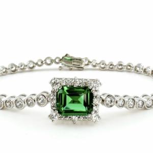 Green Emerald Cut Bracelet (그린 에메럴드컷 베젤 테니스 팔찌) Silver925