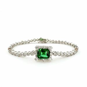 Green Emerald Cut Bracelet (그린 에메럴드컷 베젤 테니스 팔찌) Silver925