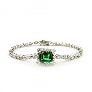 Green Emerald Cut Bracelet (그린 에메럴드컷 베젤 테니스 팔찌) Silver925