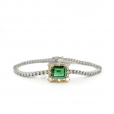 Green Emerald Cut Bracelet (그린 에메럴드컷 테니스 팔찌) Silver925