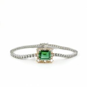 Green Emerald Cut Bracelet (그린 에메럴드컷 테니스 팔찌) Silver925