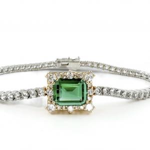 Green Emerald Cut Bracelet (그린 에메럴드컷 테니스 팔찌) Silver925