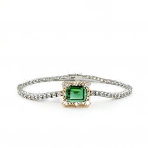 Green Emerald Cut Bracelet (그린 에메럴드컷 테니스 팔찌) Silver925