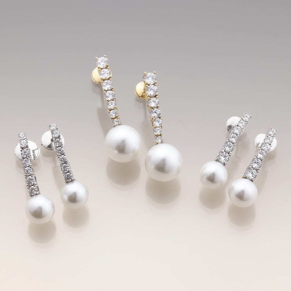 Tennis Drop Pearl Earring (테니스 드롭 진주 이어링)_Silver925 (White / Yellow Gold Plated)