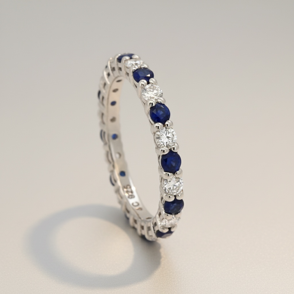Lab Grown Diamond & B.Sapphire Lab Grown One By One Fullsetting Ring