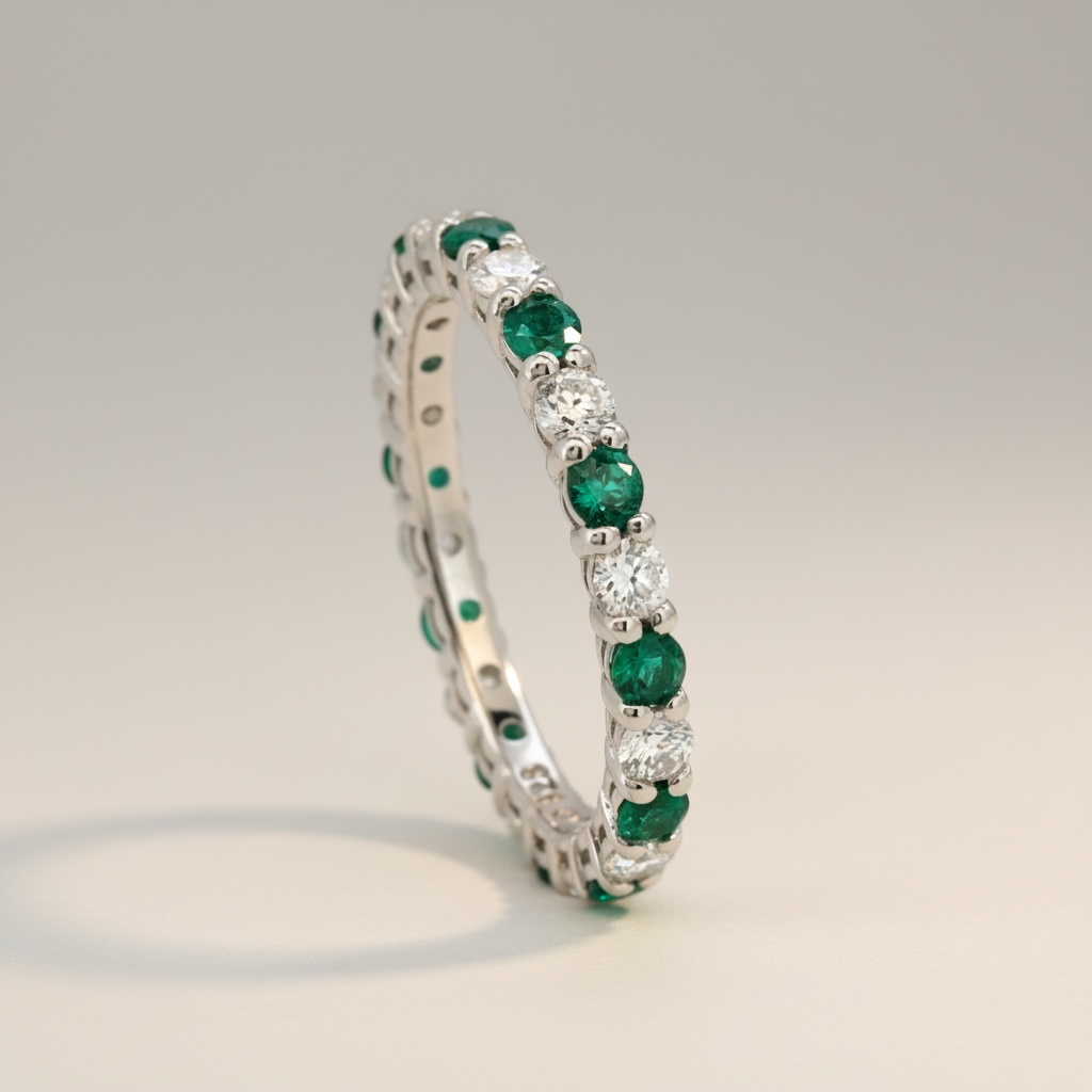 Lab Grown Diamond & Emerald Lab Grown One By One Fullsetting Ring (Silver925)