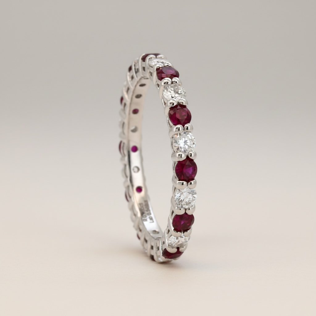 Lab Grown Diamond & Ruby Lab Grown One By One Fullsetting Ring (Silver925)