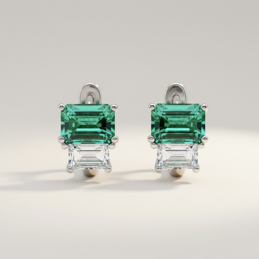 Modern Emerald Duo Earrings(모던 에메랄드 듀오 이어링)_(K14 Gold)