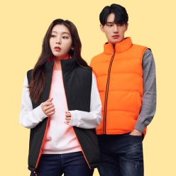 양면패딩조끼 형광오렌지X블랙