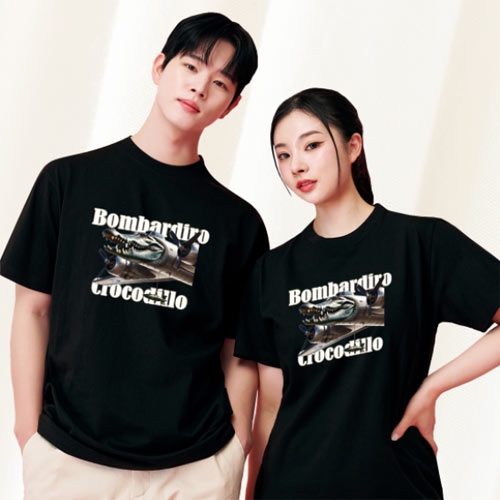 Italian Brainrot 봄바르디로 크로코딜로 밈 반티 블랙 티셔츠