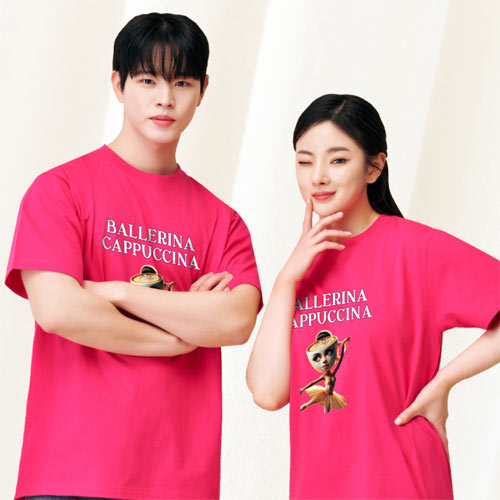 Italian Brainrot 발레리나 카푸치나 밈 반티 핫핑크 티셔츠